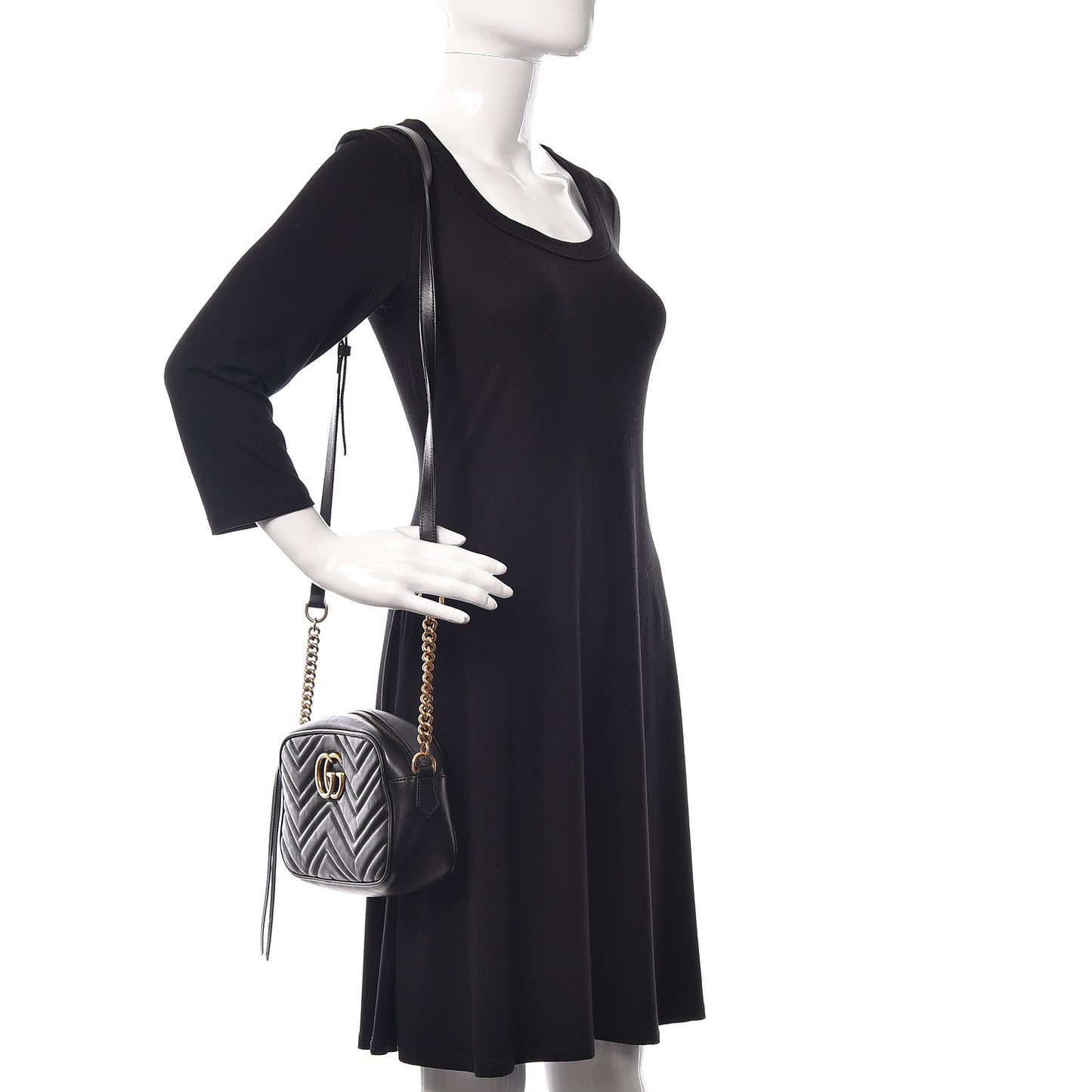 Calfskin Matelasse Small GG Marmont Chain Shoulder Bag Black