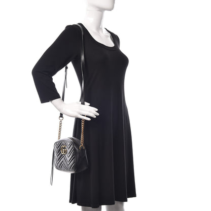 Gucci Calfskin Matelasse Small GG Marmont Chain Shoulder Bag Black 2 of 11