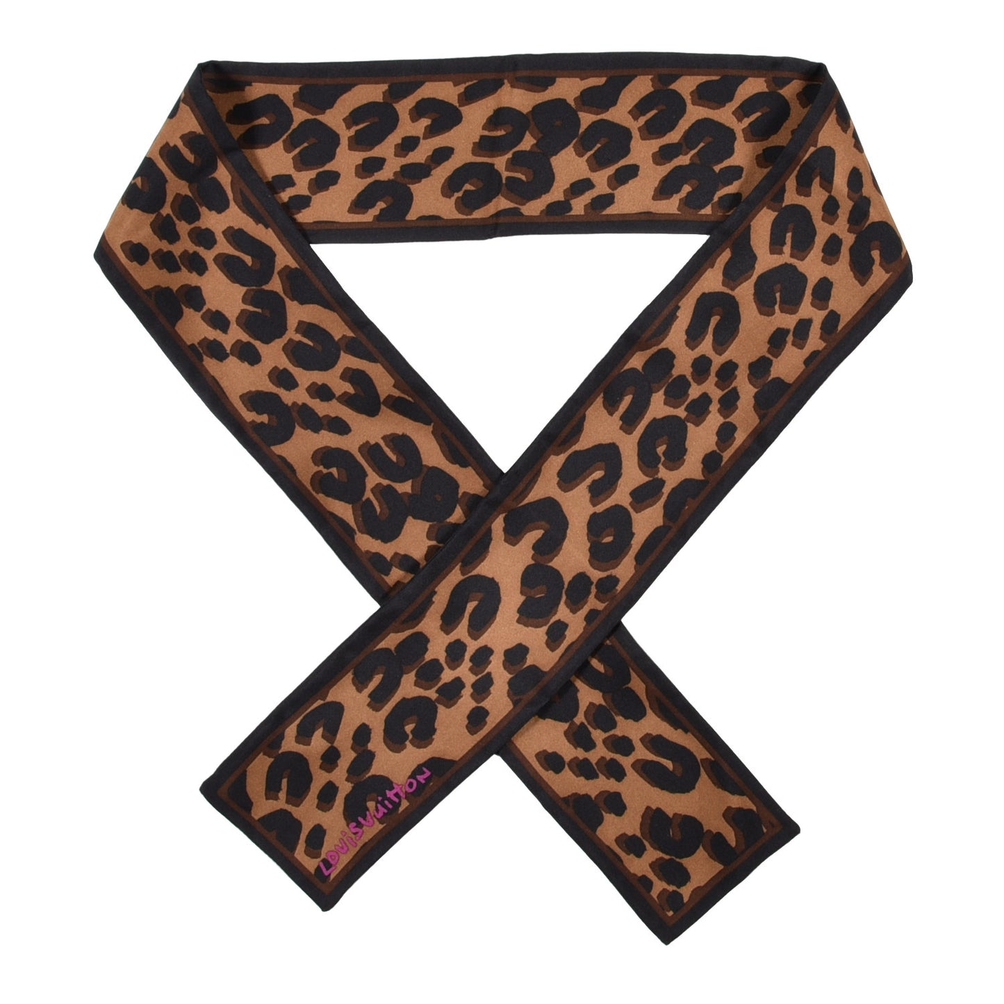 Silk Leopard Bandeau Scarf Marron