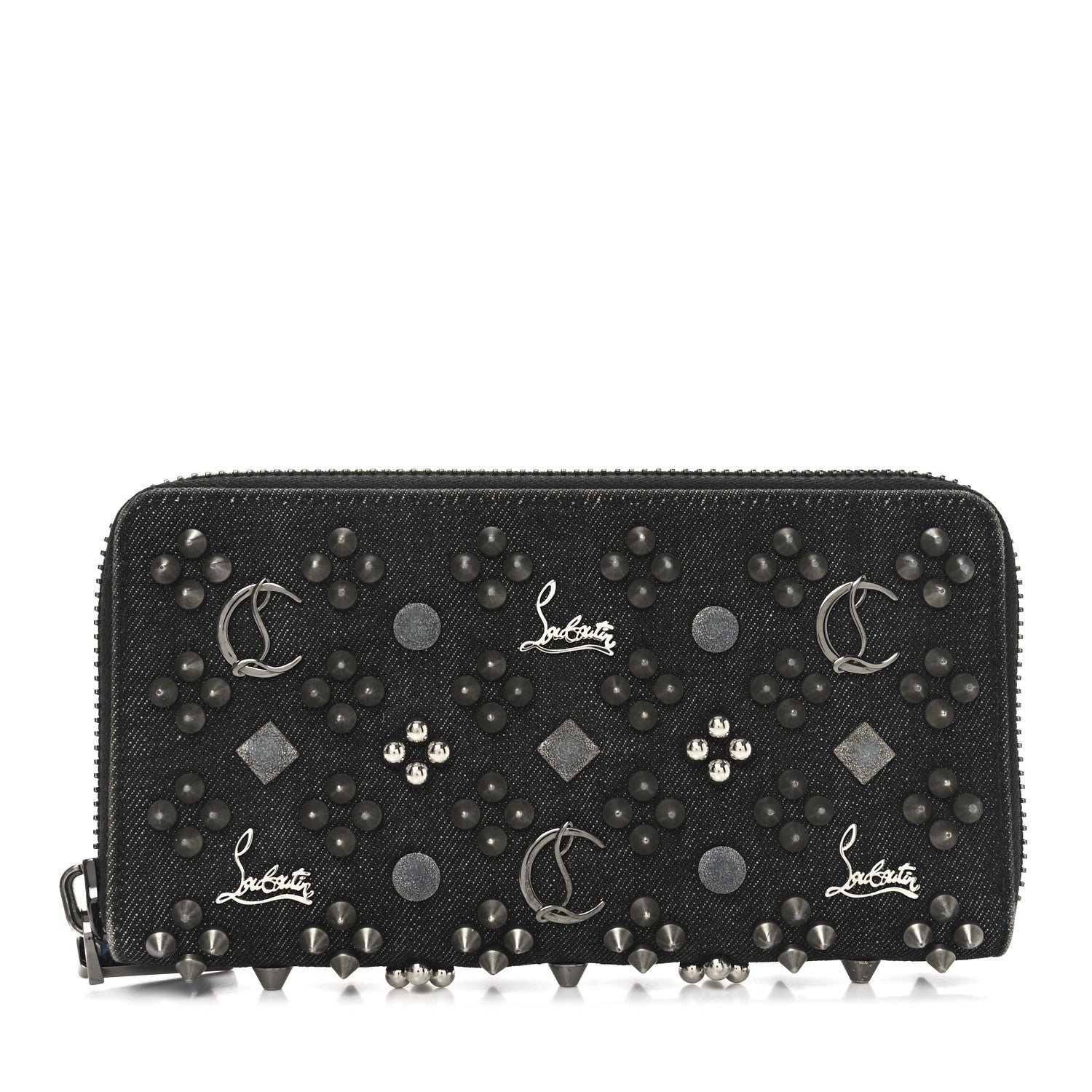 Christian Louboutin Denim Panettone Spiked Zip Around Wallet Black 1 of 6
