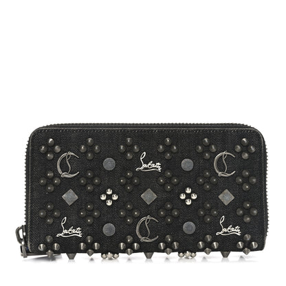Christian Louboutin Denim Panettone Spiked Zip Around Wallet Black 1 of 6