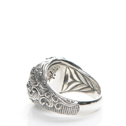David Yurman Sterling Silver Black Diamond Waves Signet Ring 64.5 11 3 of 6