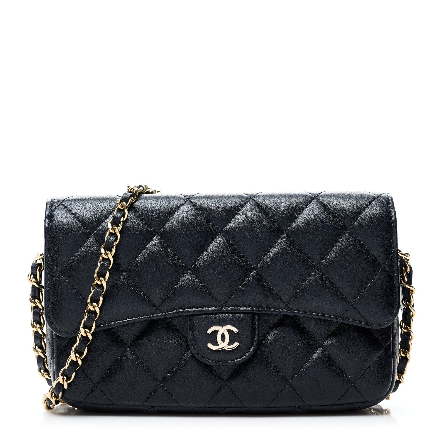 Chanel Lambskin Quilted Flap Phone Holder With Chain Black 1 of 9