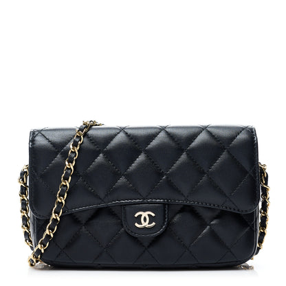 Chanel Lambskin Quilted Flap Phone Holder With Chain Black 1 of 9