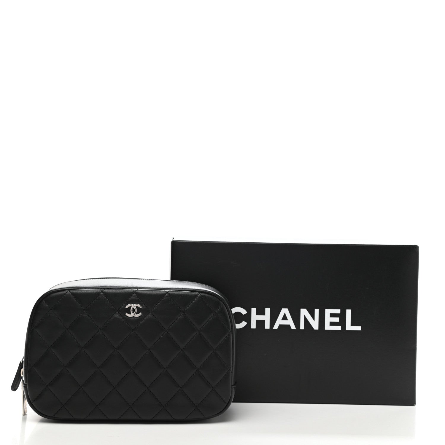 Chanel Lambskin Quilted Medium Curvy Pouch Cosmetic Case Black 9 of 9