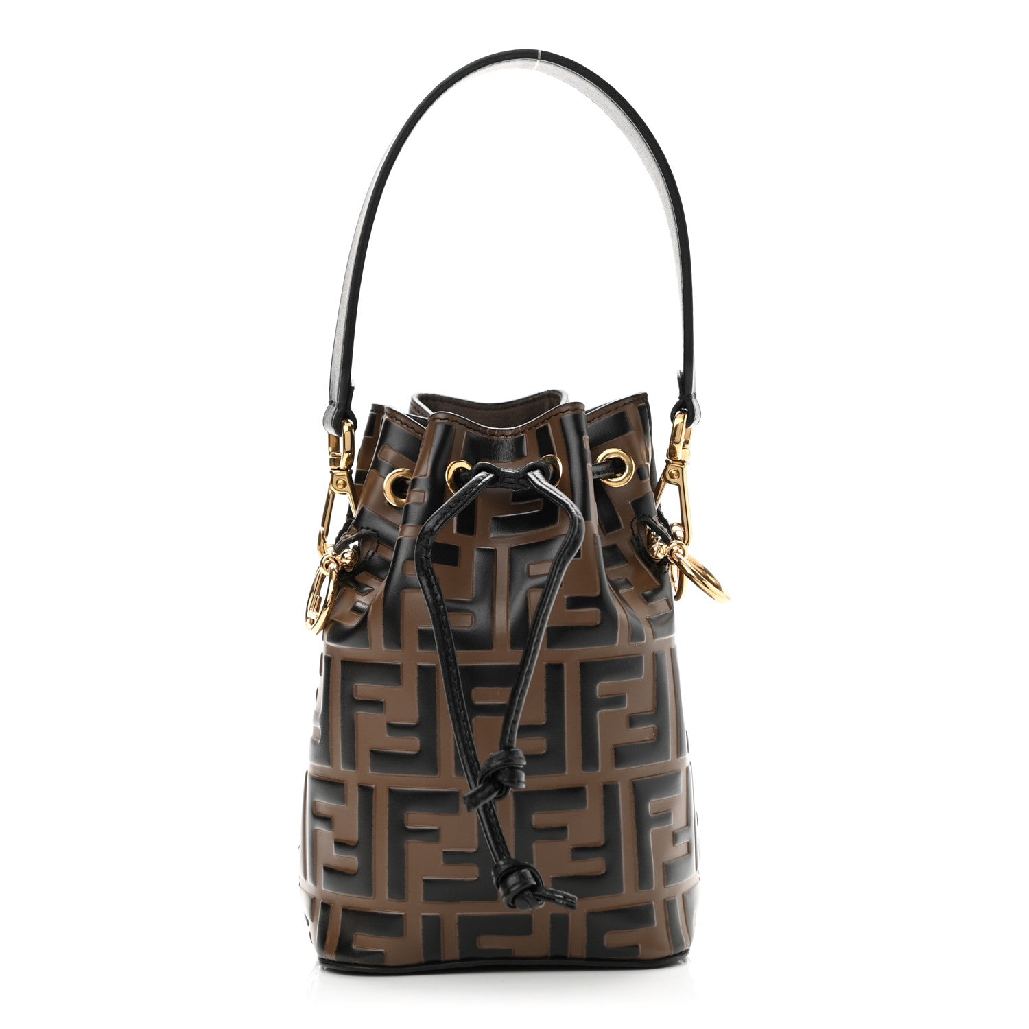 Fendi Vitello Liberty F is Fendi Bi-Color FF 1974 Embossed Mini Mon Tresor Bucket Bag Maya Black 1 of 9