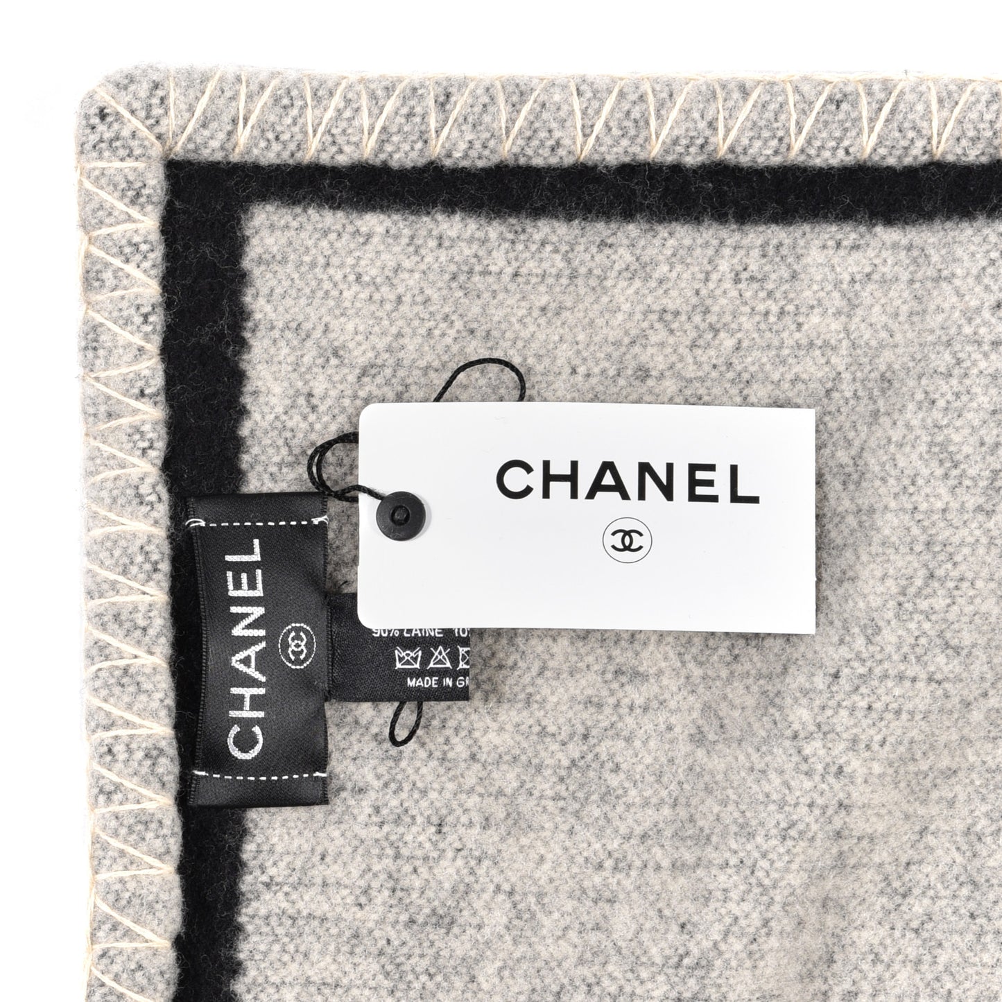 Merino Wool Cashmere CC Throw Blanket Black Beige