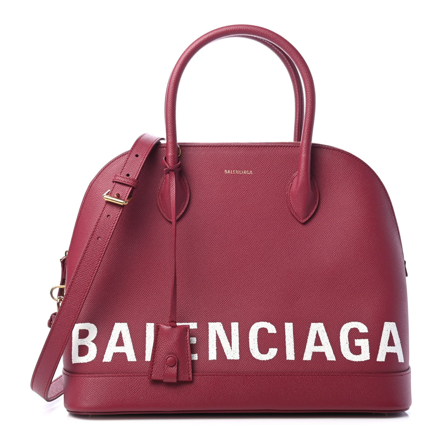 Signature Grained Calfskin Logo M Ville Top Handle Bag Rouge Grenat White