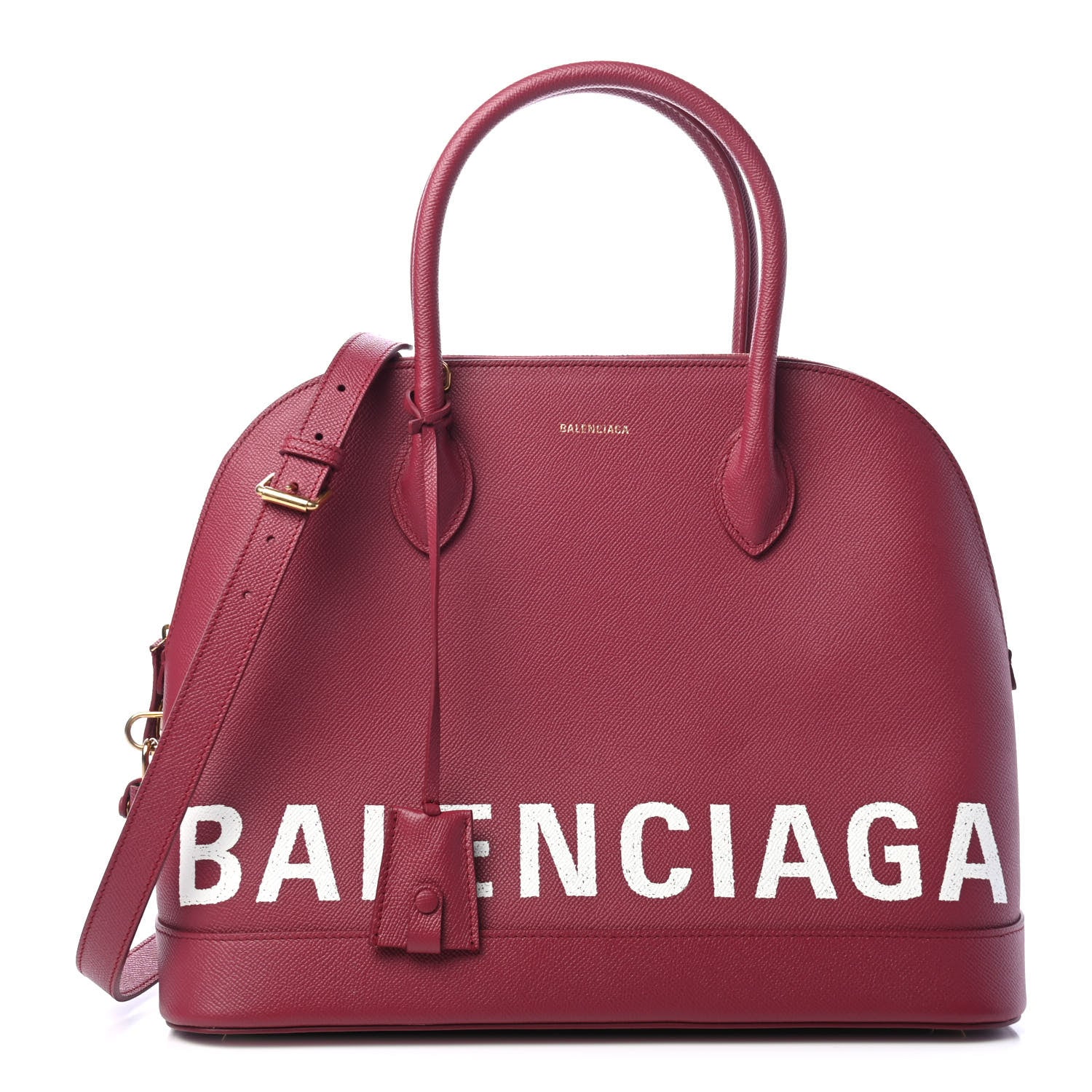 Balenciaga Signature Grained Calfskin Logo M Ville Top Handle Bag Rouge Grenat White 1 of 4