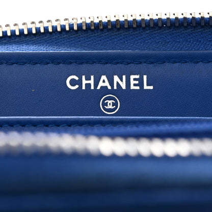 Chanel Caviar Chevron Quilted Large Gusset Zip Around Wallet Bright Blue 6 of 11
