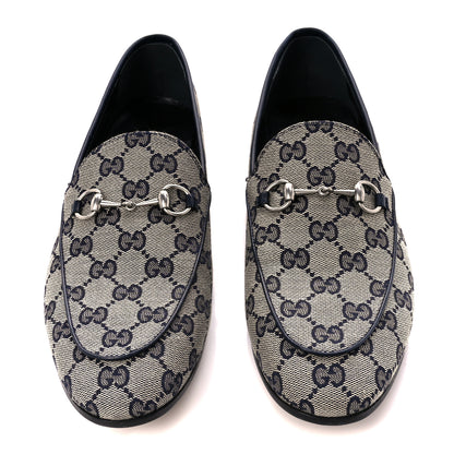 Gucci Monogram Malaga Kid Horsebit Womens Jordaan Loafers 42 Beige Blue 2 of 9
