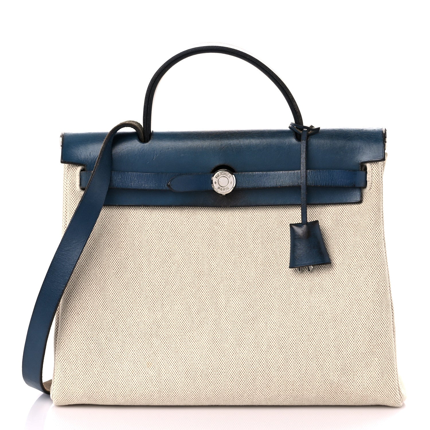 Hermes Toile Vache Calfskin Herbag PM 30 Navy Bleu Natural 1 of 26