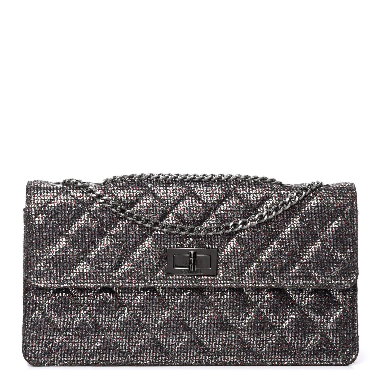 Crystal Quilted Mademoiselle Reissue 2.55 Flap Dark Silver