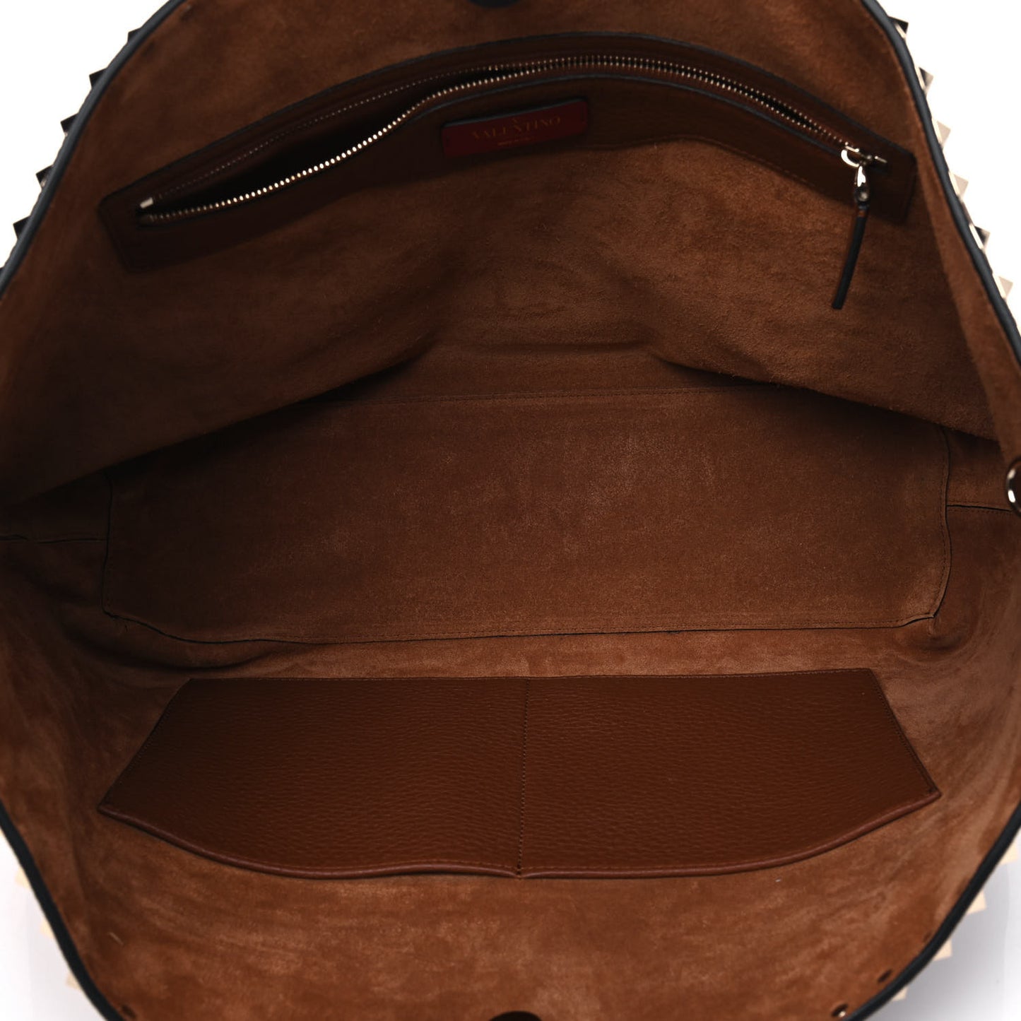 Grained Calfskin Rockstud Shoulder Tote Bright Cognac