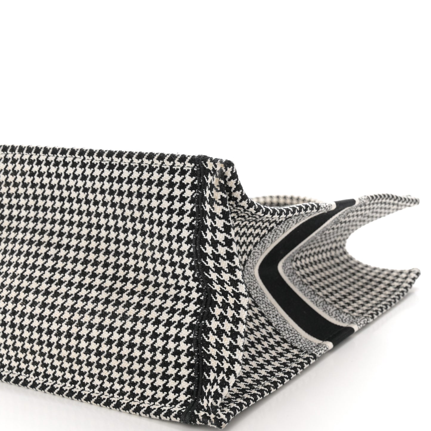 Canvas Houndstooth Embroidered Large Book Tote Black White