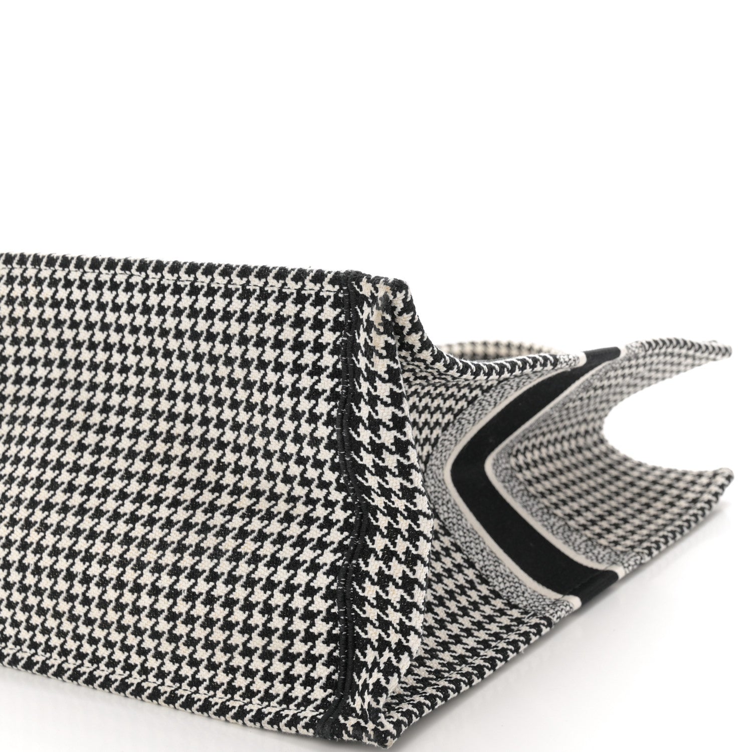 Christian Dior Canvas Houndstooth Embroidered Large Book Tote Black White 10 of 12