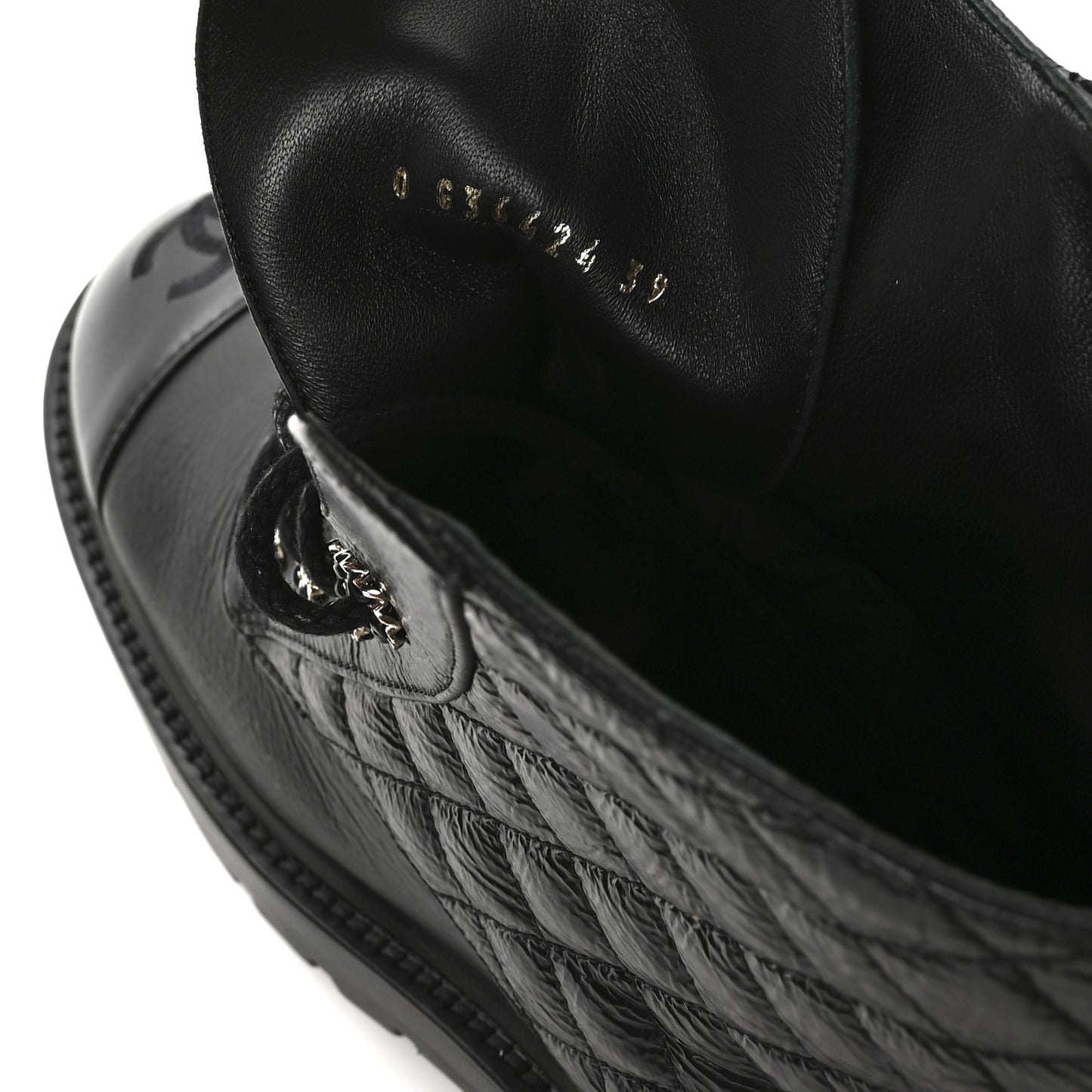 Shiny Goatskin Calfskin Quilted Lace Up Combat Boots 39 Black