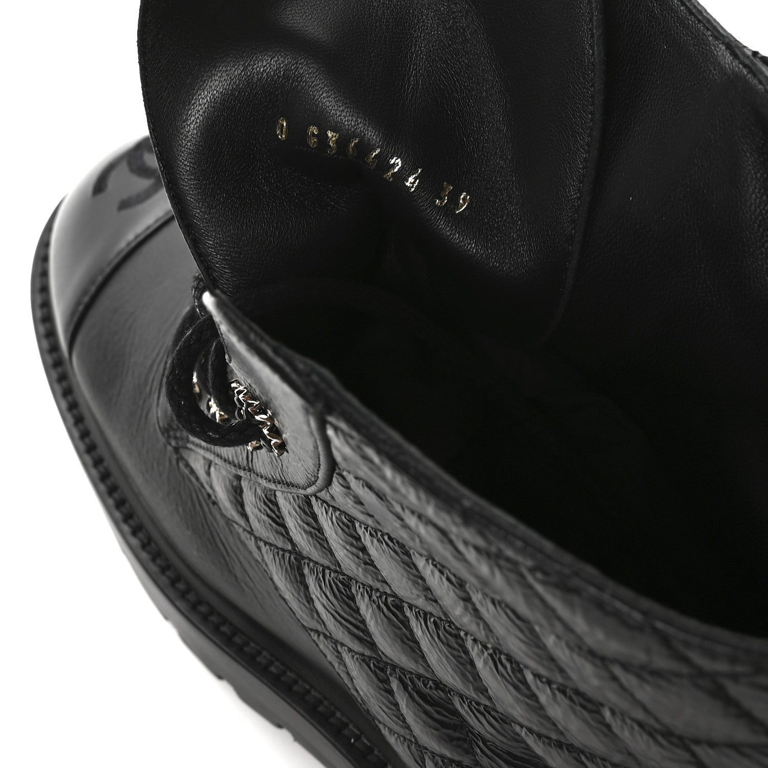 Chanel Shiny Goatskin Calfskin Quilted Lace Up Combat Boots 39 Black 8 of 9