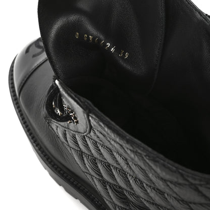Chanel Shiny Goatskin Calfskin Quilted Lace Up Combat Boots 39 Black 8 of 9