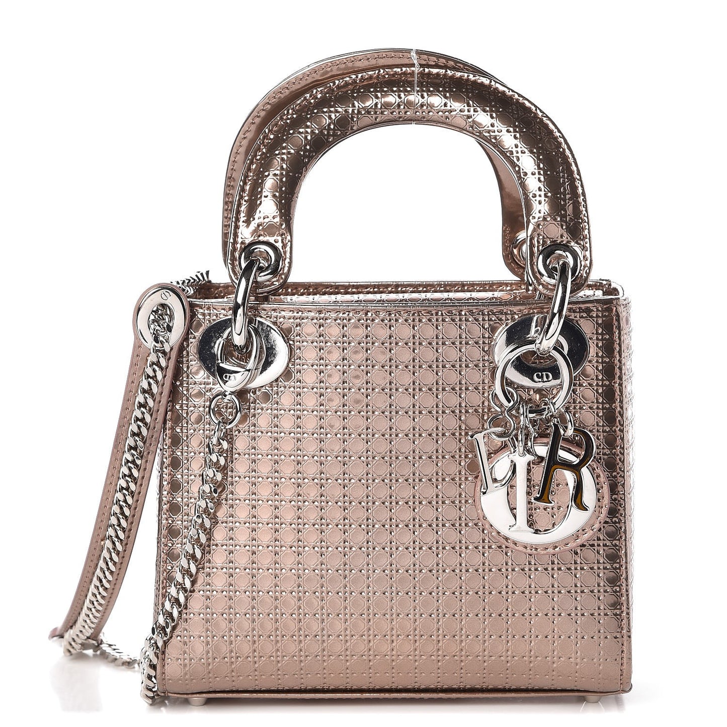 Metallic Patent Micro-Cannage Mini Lady Dior Hyper Pink