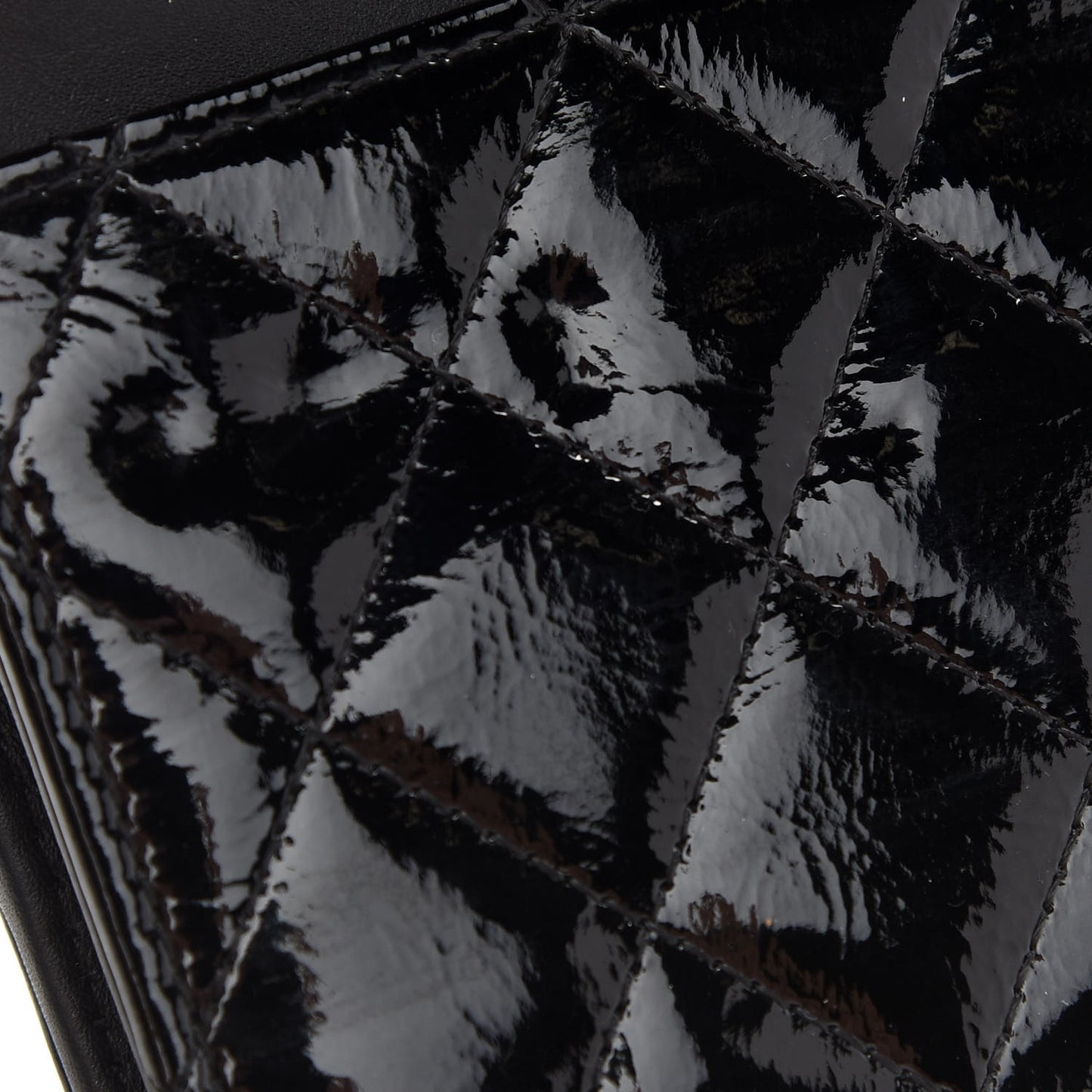 Distressed Patent Calfskin Quilted Reissue Wallet On Chain WOC Black