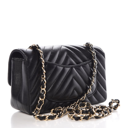 Chanel Lambskin Chevron Quilted Mini Rectangular Flap Black 3 of 13