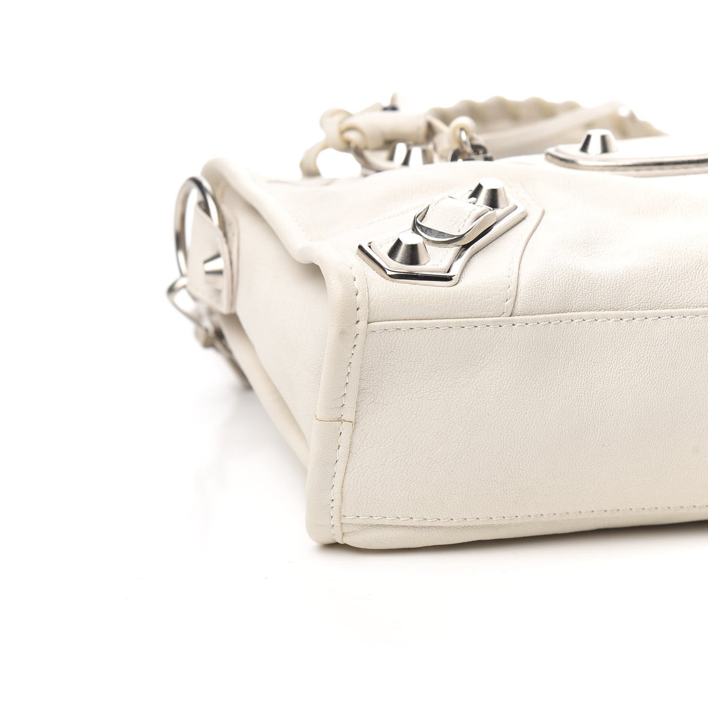 Chevre Silver Metallic Edge Hardware Mini City White