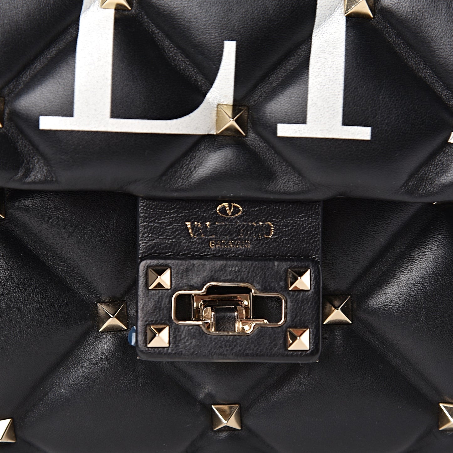 Lambskin VLTN Print Candystud Top Handle Bag Black