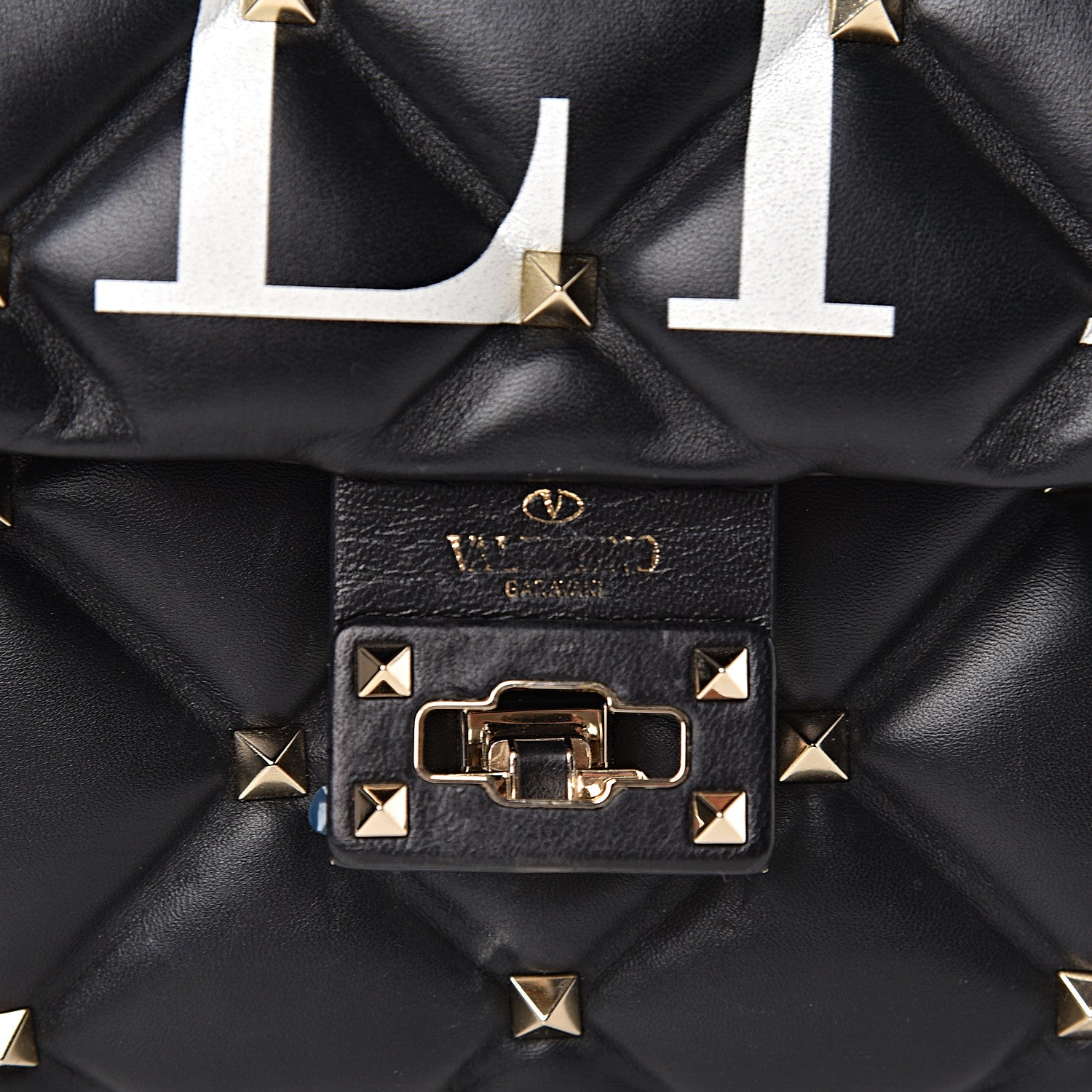 Valentino Garavani Lambskin VLTN Print Candystud Top Handle Bag Black 9 of 14
