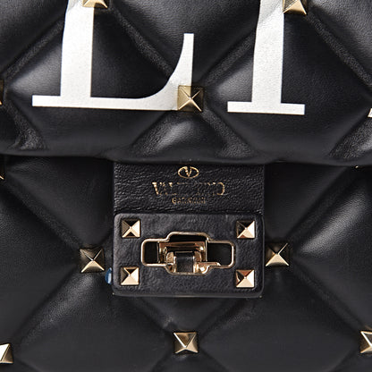 Valentino Garavani Lambskin VLTN Print Candystud Top Handle Bag Black 9 of 14