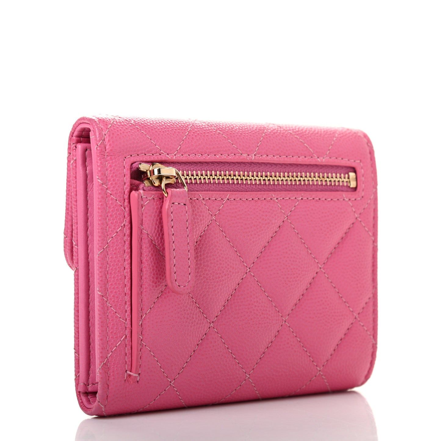 Caviar Quilted Compact Flap Wallet Pink