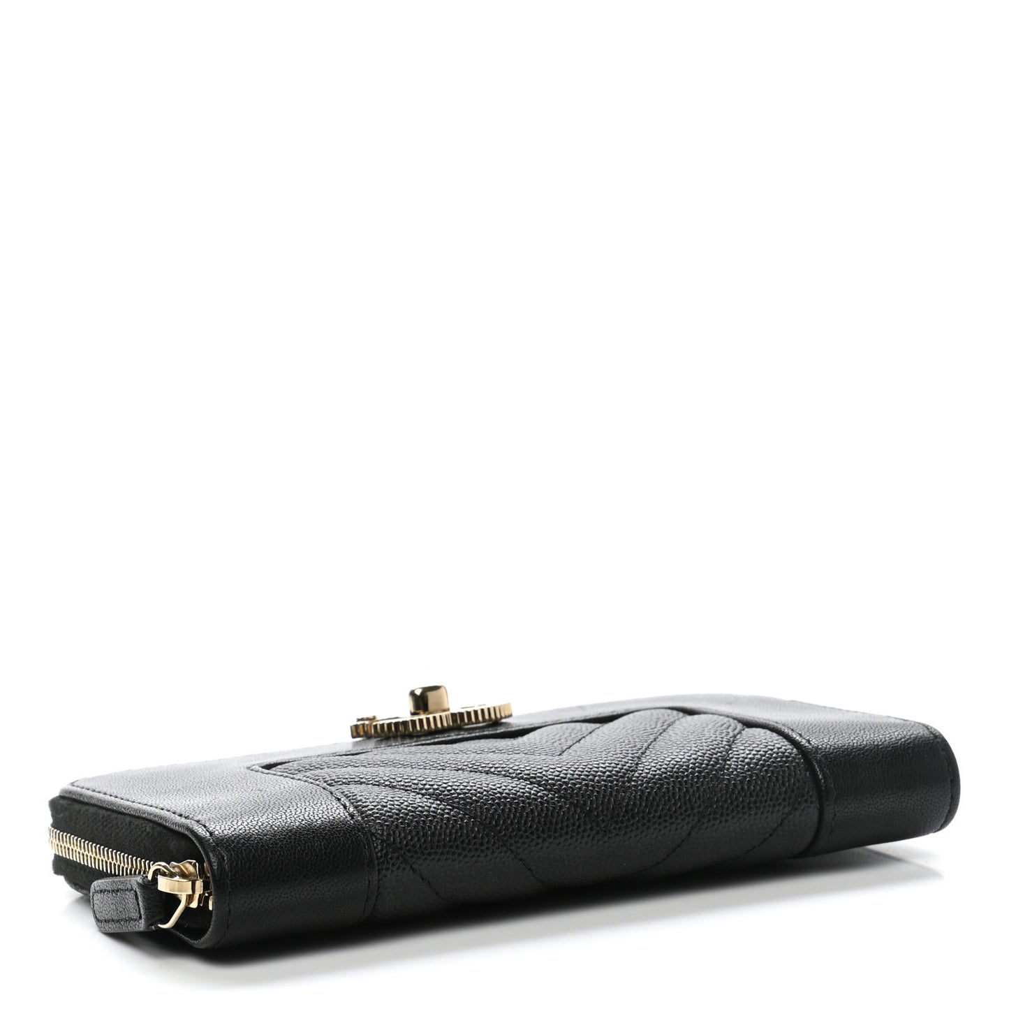 Caviar Sheepskin Chevron Quilted Medium Mademoiselle Vintage Zip Around Wallet Black