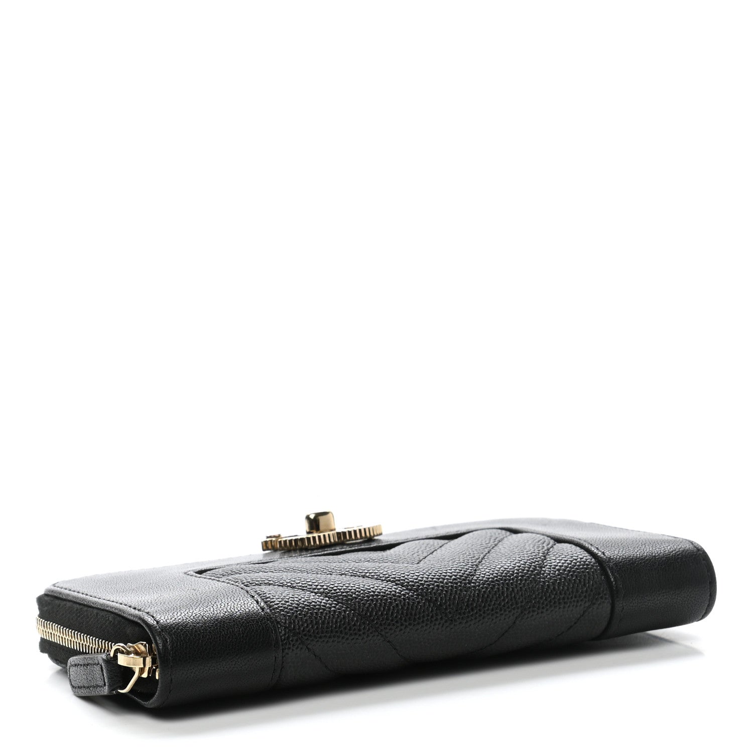 Chanel Caviar Sheepskin Chevron Quilted Medium Mademoiselle Vintage Zip Around Wallet Black 4 of 8