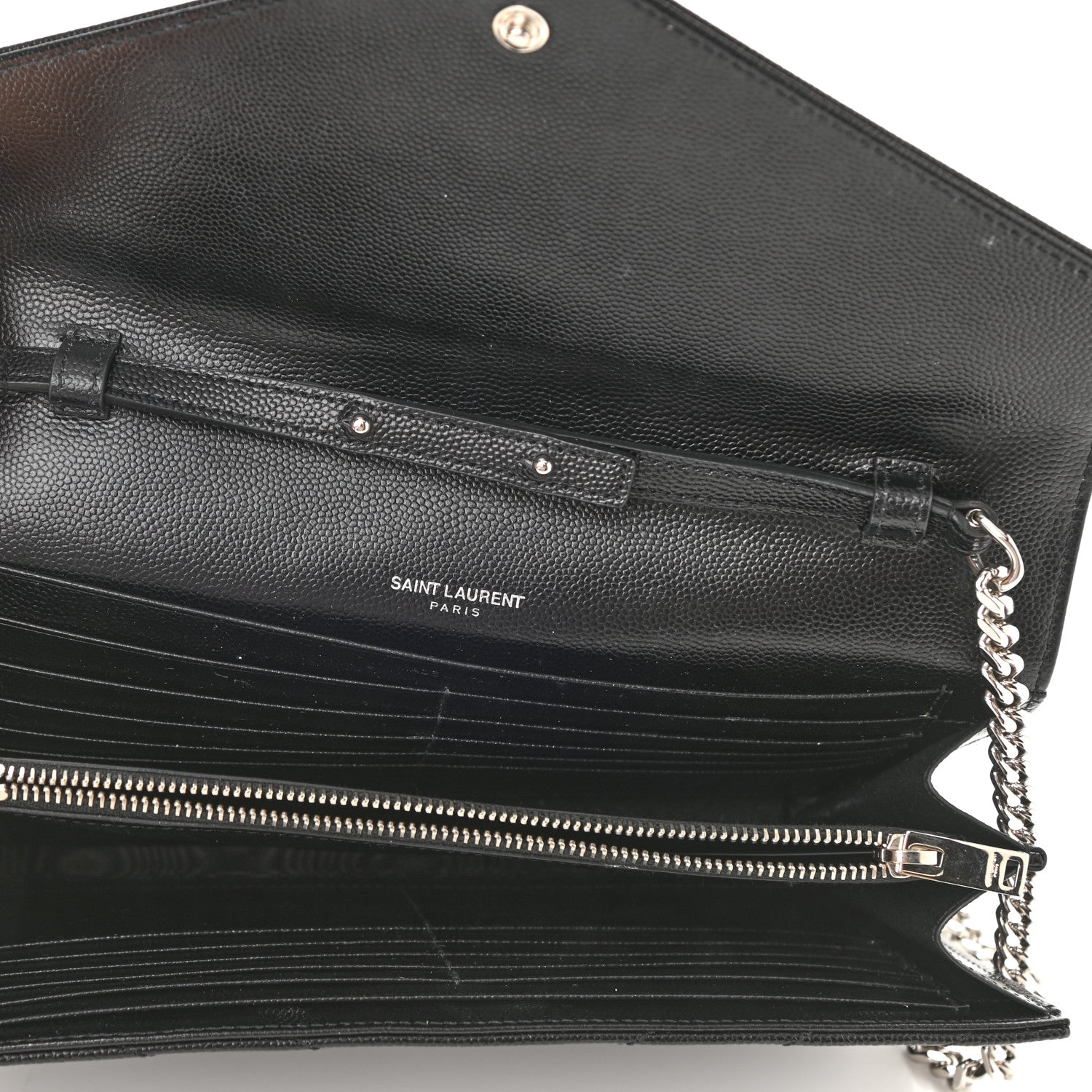 Saint Laurent Grain De Poudre Matelasse Chevron Monogram Chain Wallet Black 5 of 9