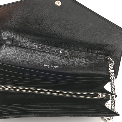 Saint Laurent Grain De Poudre Matelasse Chevron Monogram Chain Wallet Black 5 of 9