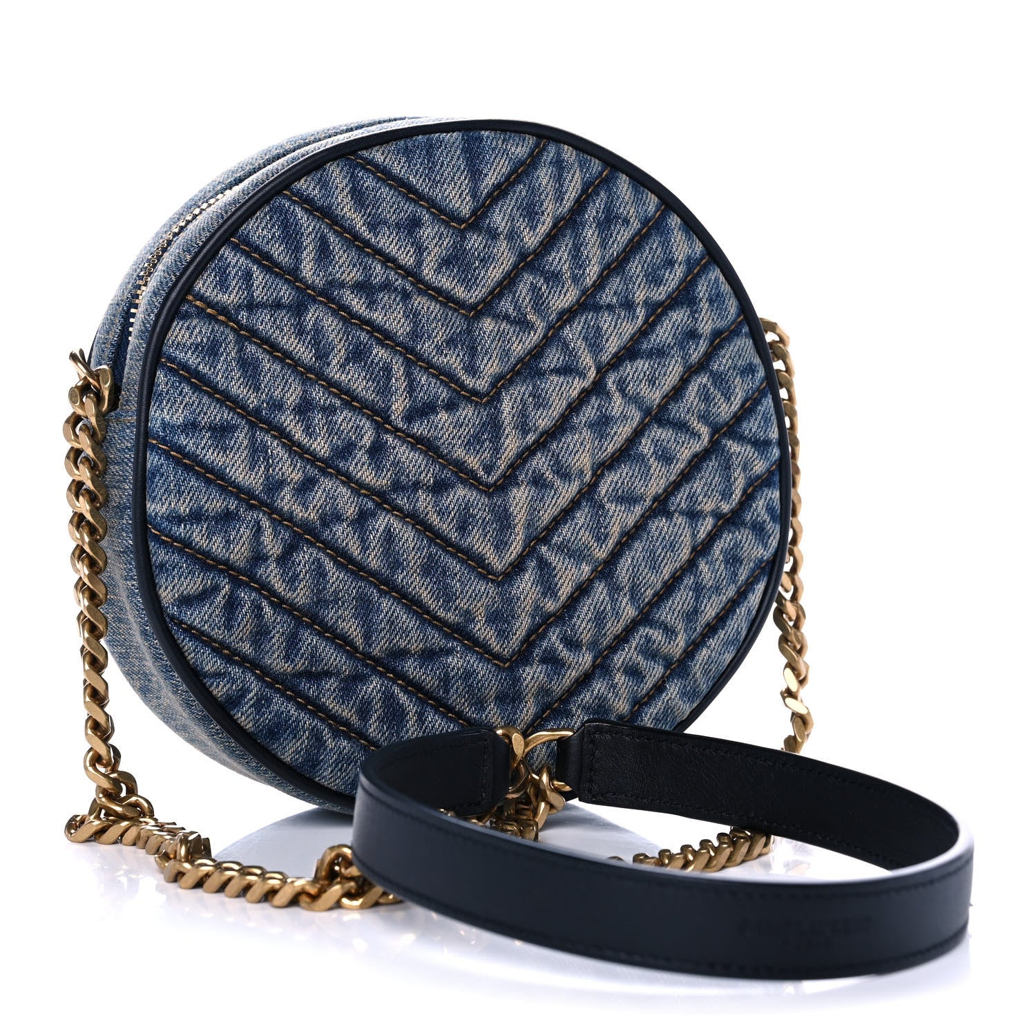 Saint Laurent Denim Quilted Monogram Round Crossbody Bag Rodeo Blue 3 of 11