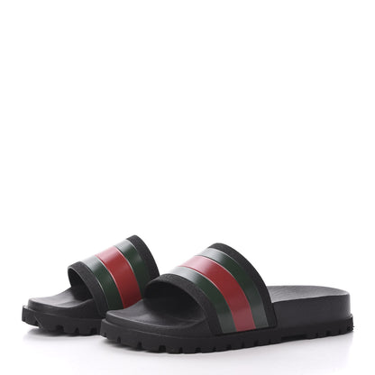 Gucci Rubber Web Mens Lug Sole Slide Sandals 5 Black Green Red 2 of 7