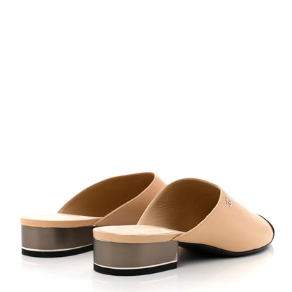 Chanel Lambskin Grosgrain Cap Toe CC Mules 38.5 Beige Black 4 of 8