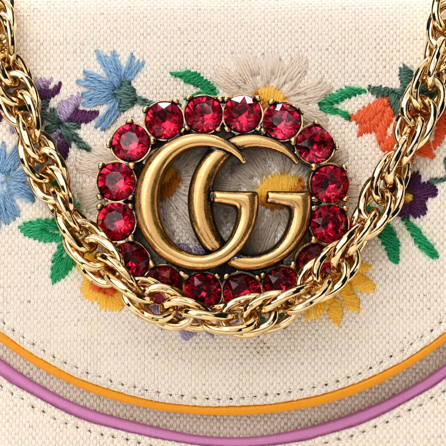 Linen Canvas Embroidered Small Shoulder Bag White