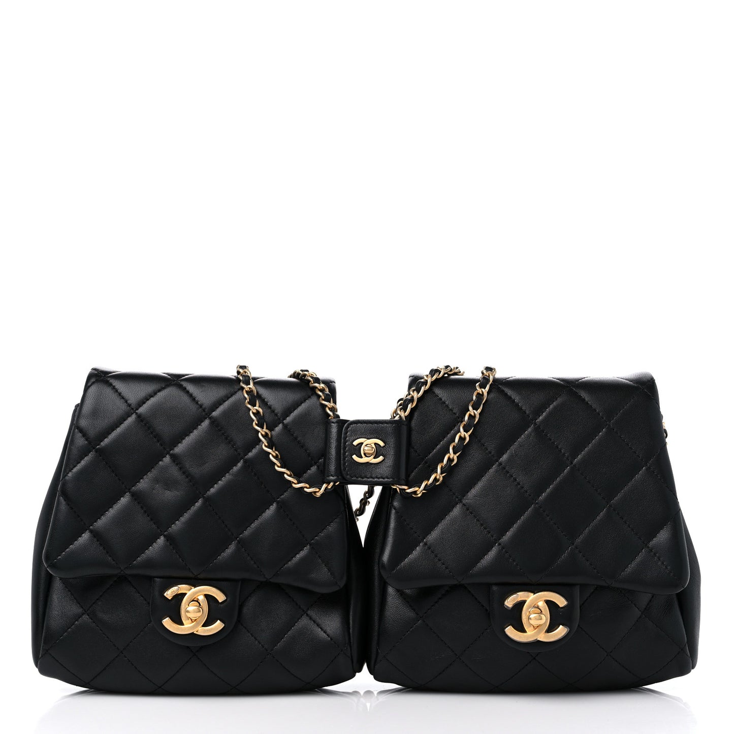 Lambskin Pearl Quilted Side Packs Black