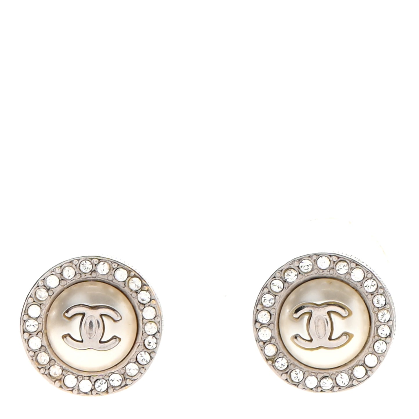 Pearl Crystal CC Round Earrings Light Gold