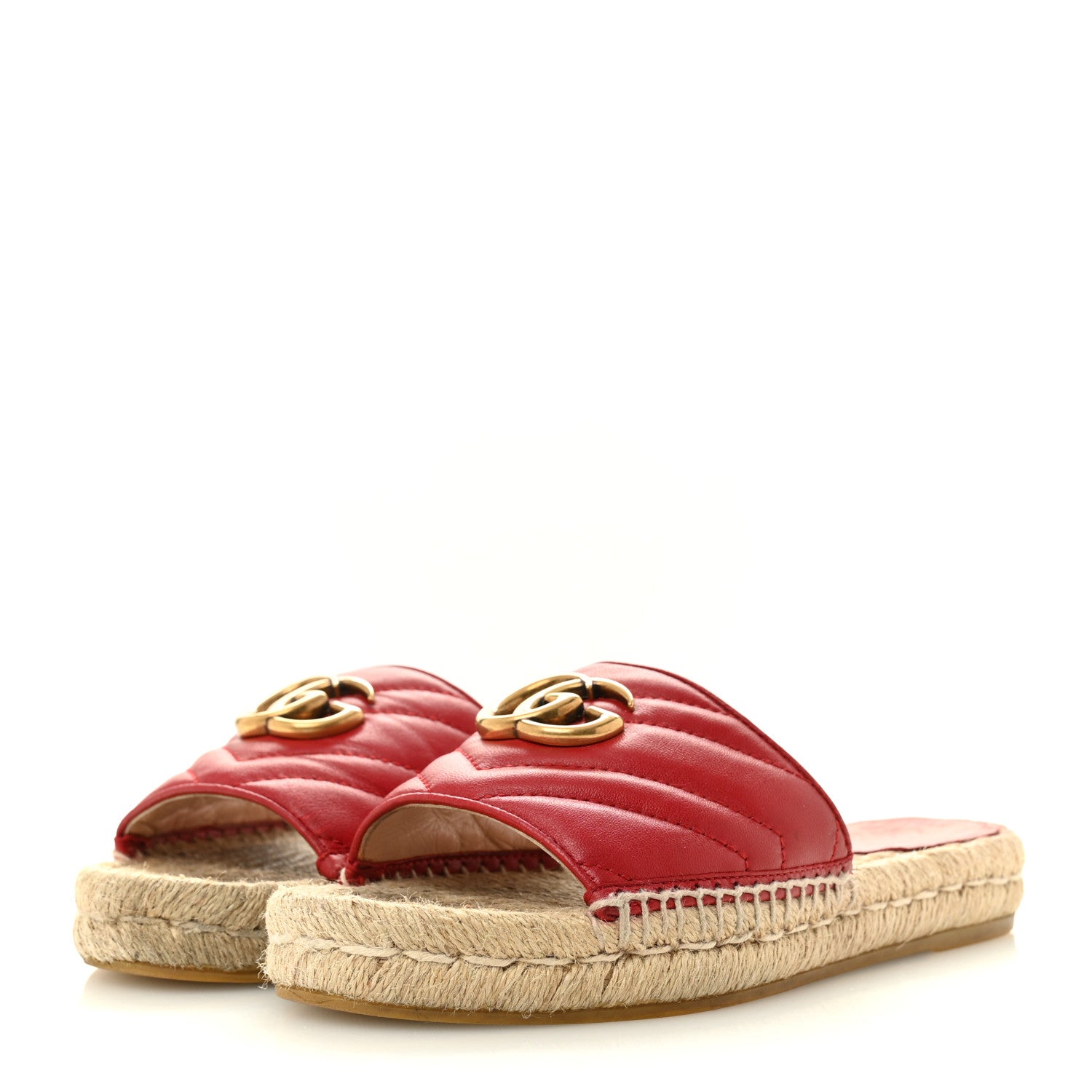 Gucci Nappa Matelasse GG Marmont Espadrille Slide Sandals 35 Hibiscus Red 4 of 12