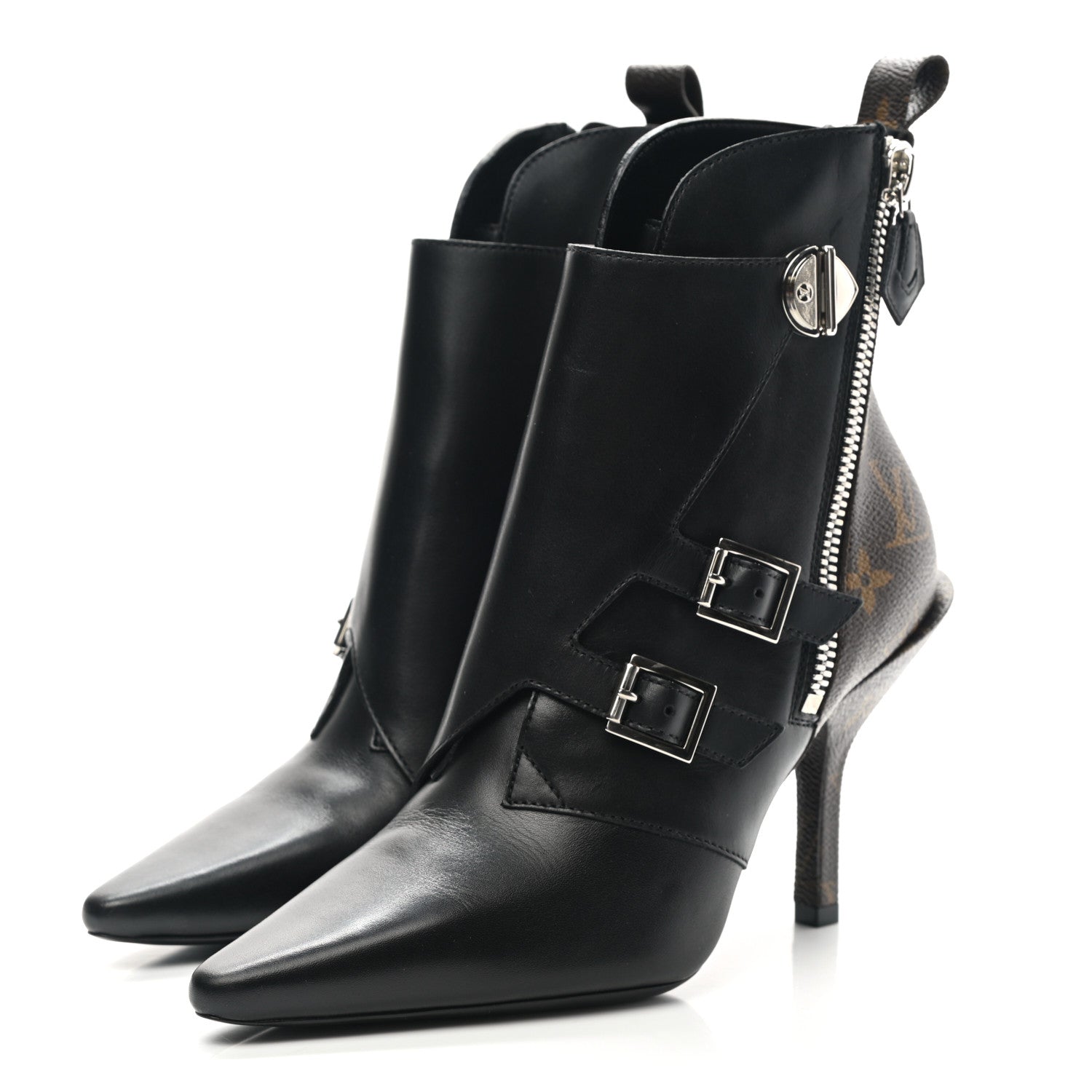 Louis Vuitton Calfskin Monogram Janet Ankle Boots 36.5 Black 3 of 9