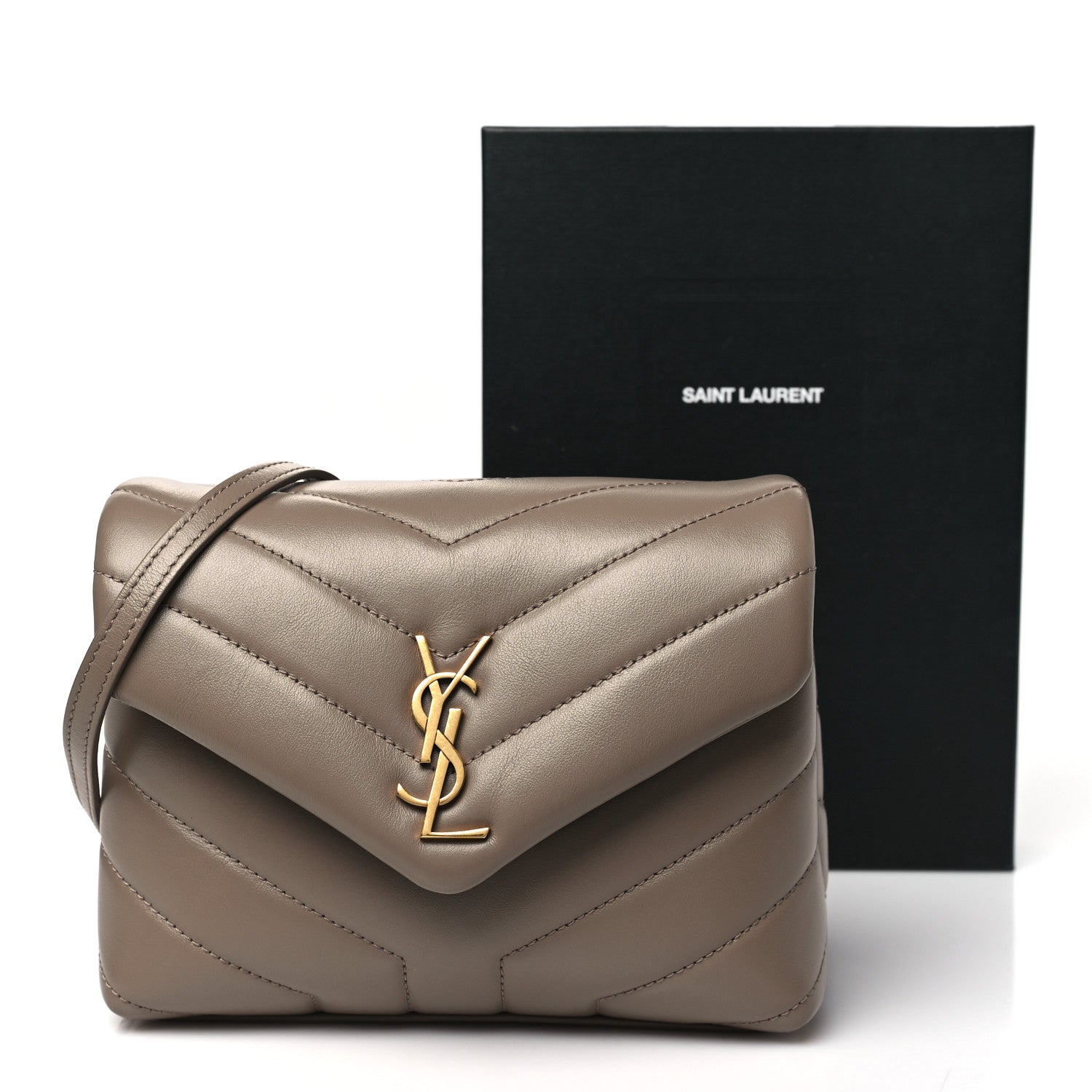 Saint Laurent Calfskin Y Quilted Monogram Toy Loulou Crossbody Bag Taupe 11 of 11