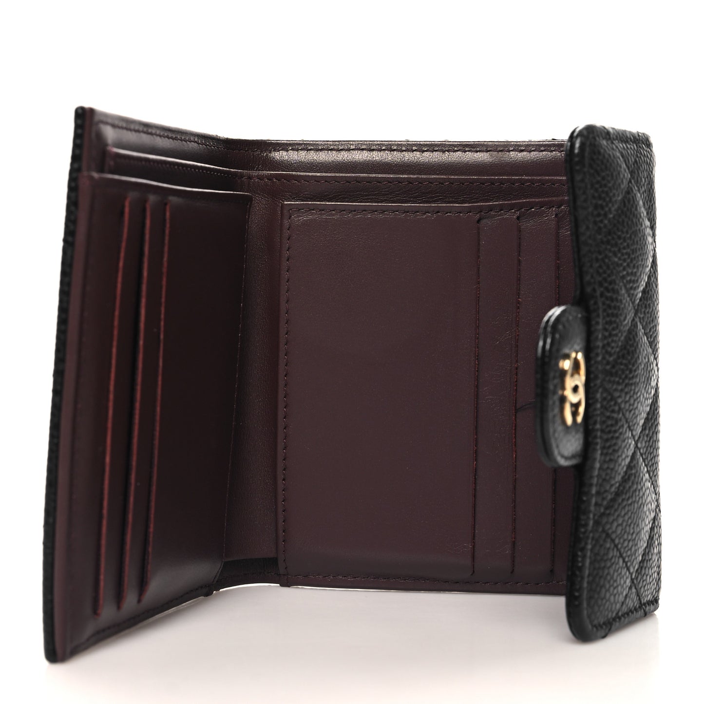 Caviar Quilted Compact Flap Wallet Black