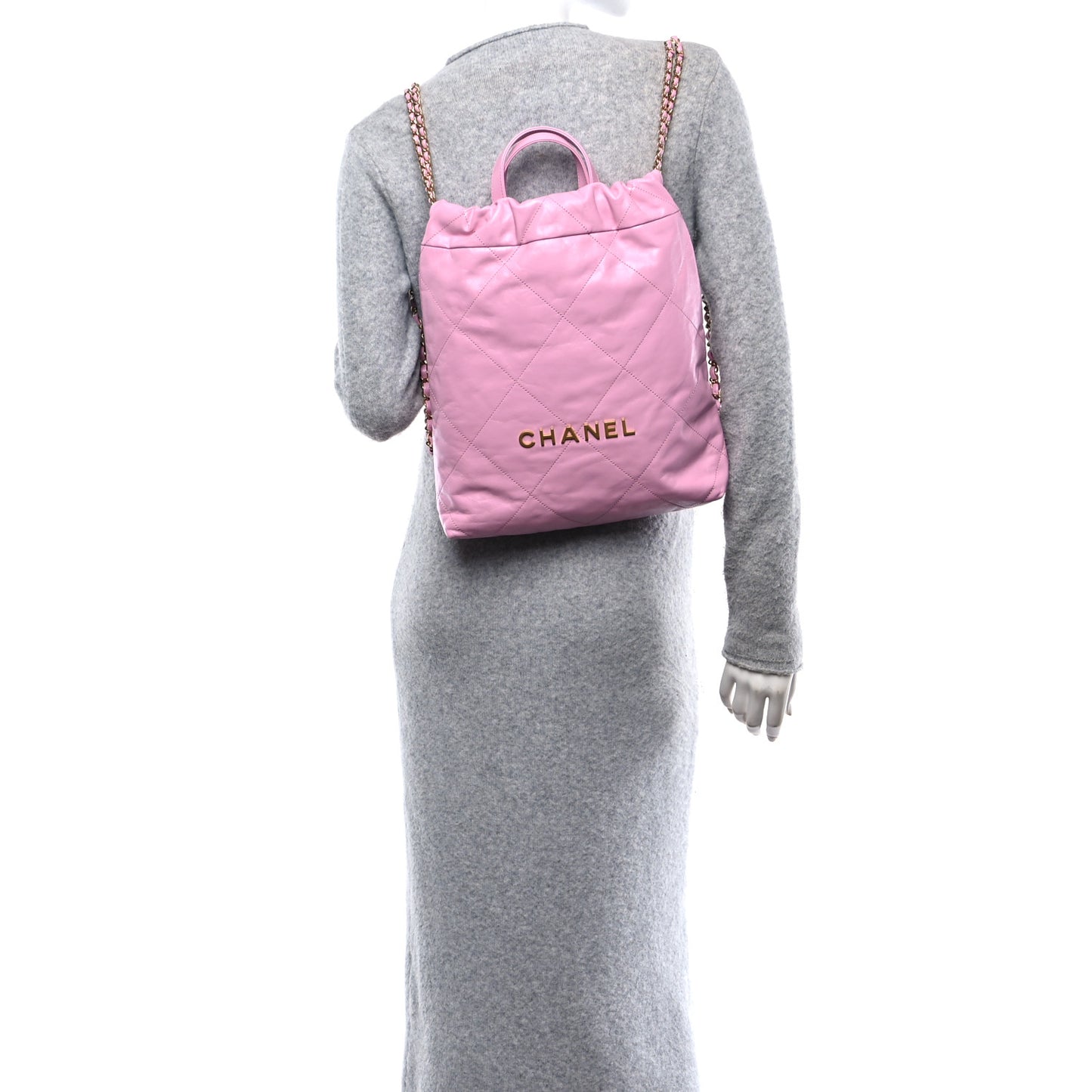 Shiny Calfskin Quilted Chanel 22 Backpack Lilac