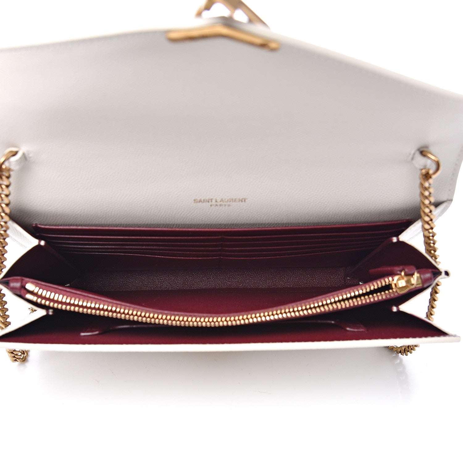 Saint Laurent Grain De Poudre Monogram Cassandra Chain Wallet Crema Soft Rouge Legion 4 of 9