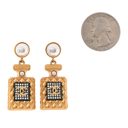 Chanel Crystal Pearl CC Perfume Bottle Drop Earrings Gold 2 of 5