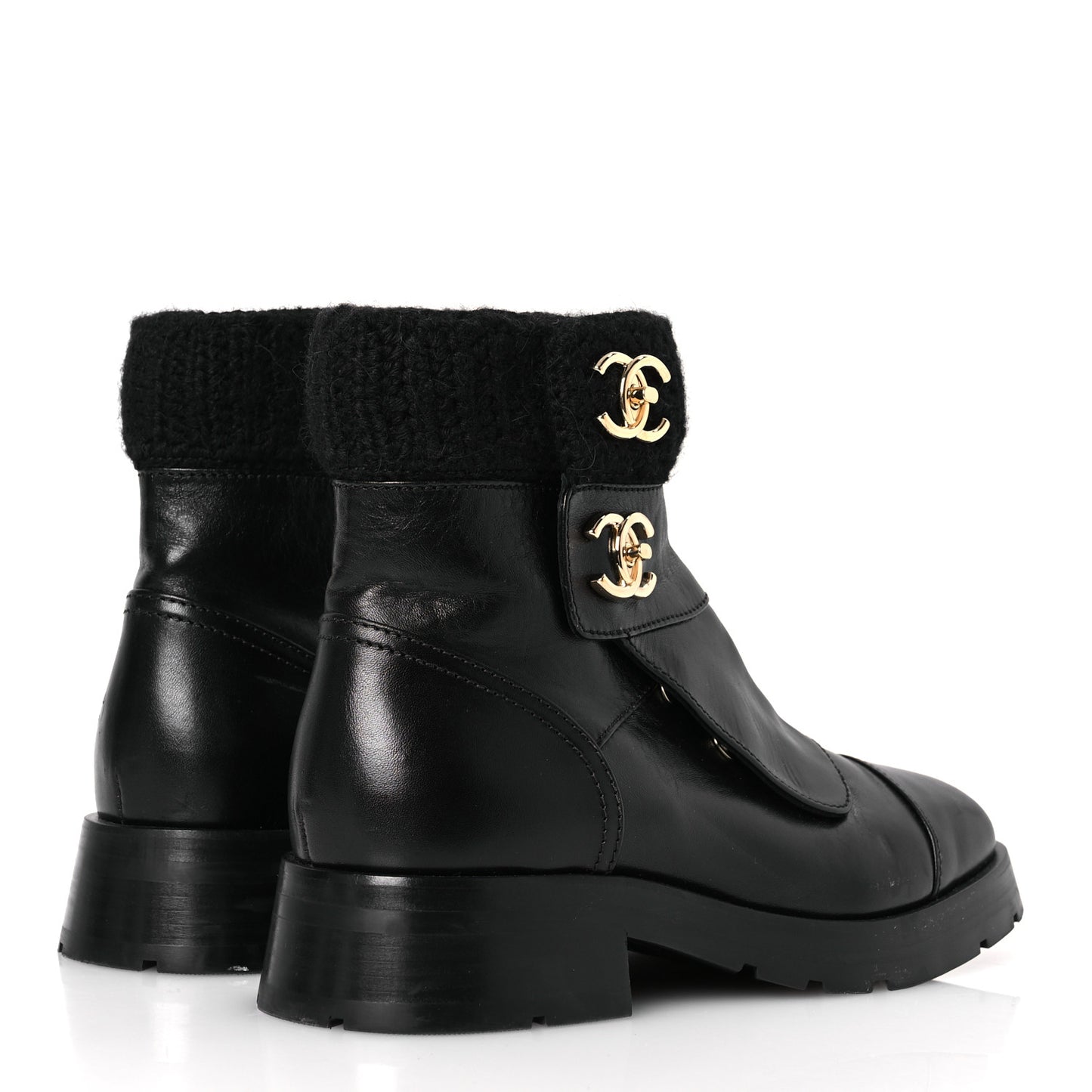 Calfskin Knit CC Short Boots 40 Black
