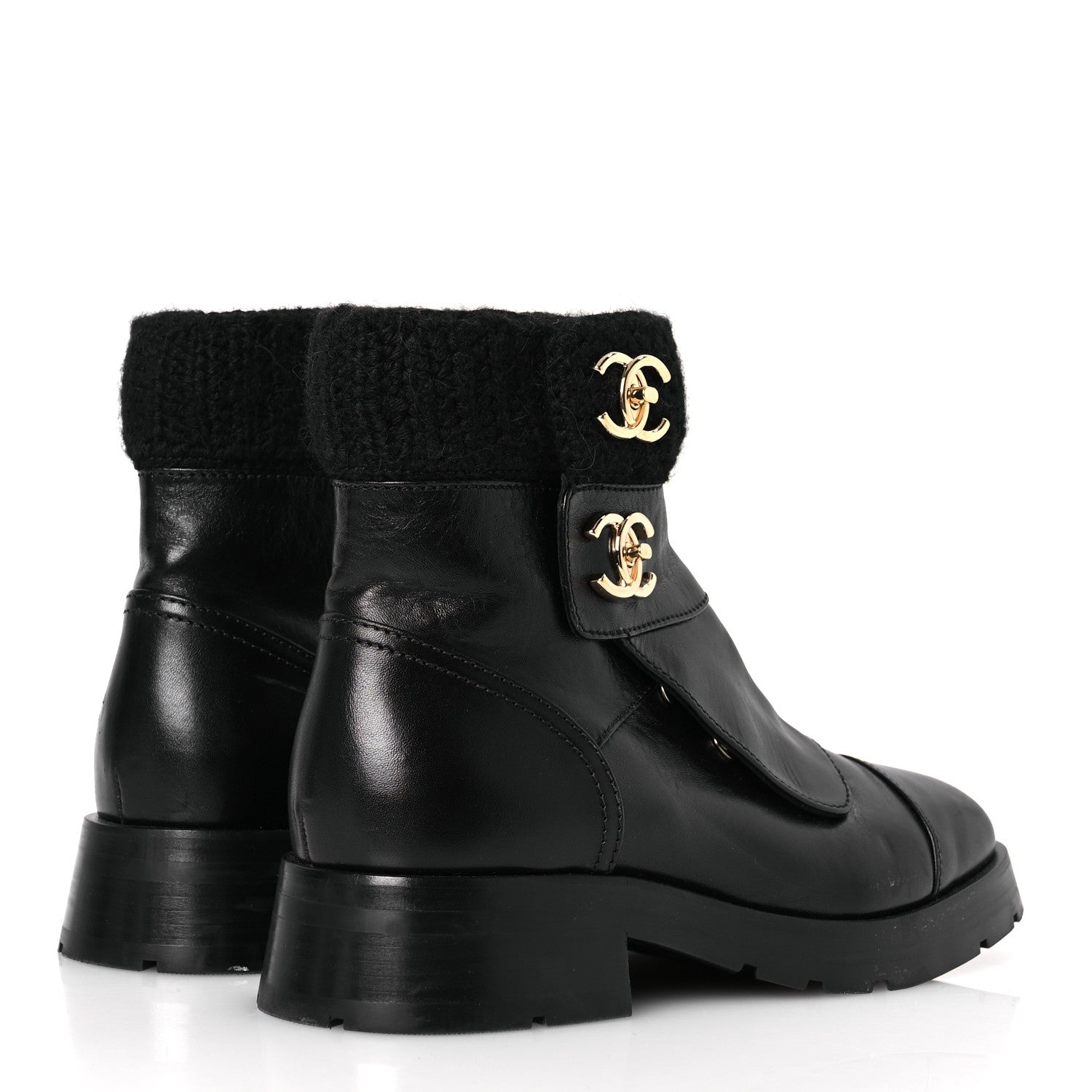 Chanel Calfskin Knit CC Short Boots 40 Black 5 of 13